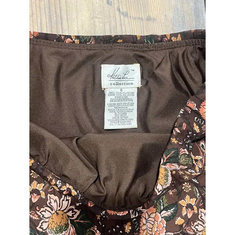 VTG Kathie Lee A-Line Skirt Womens 6 Brown Floral Sheer Lined Fairy Core 90s